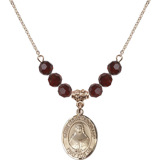 14kt Gold Filled Saint Mary Mackillop Birthstone Necklace with Garnet Beads - 8425