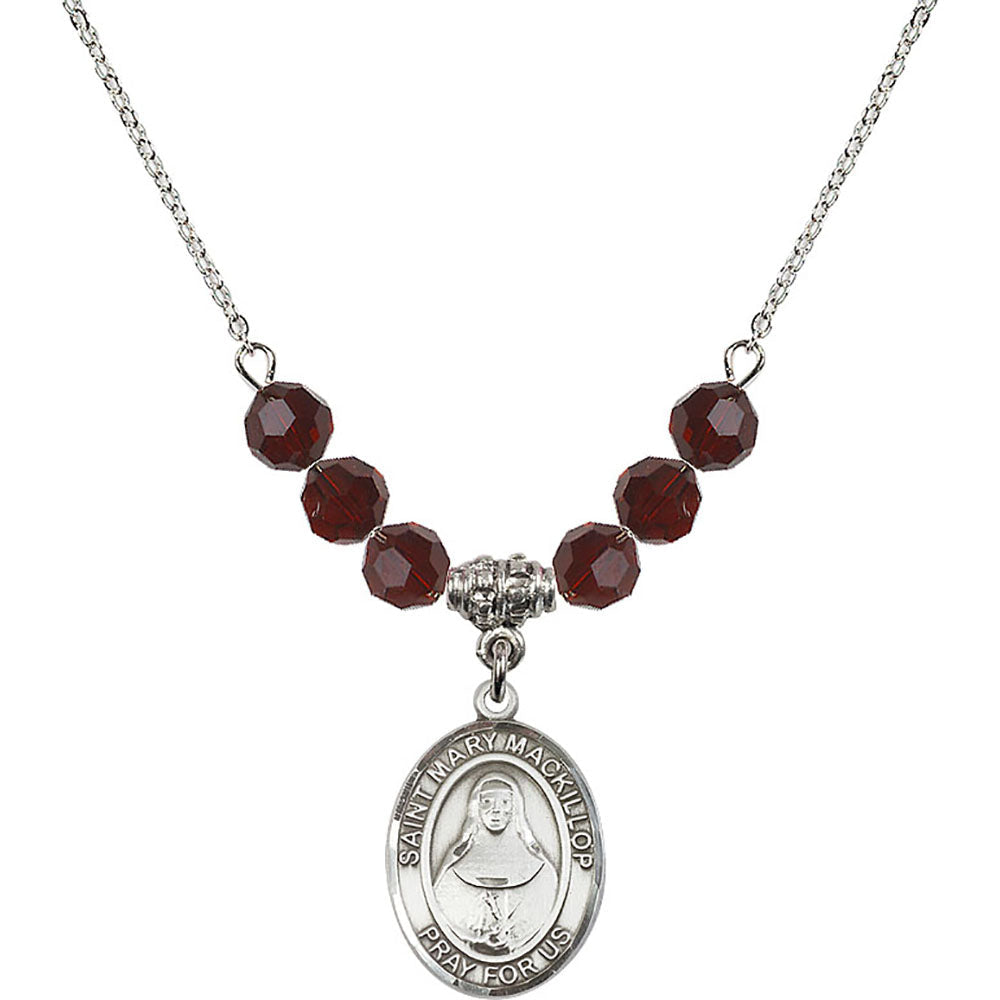 Sterling Silver Saint Mary Mackillop Birthstone Necklace with Garnet Beads - 8425
