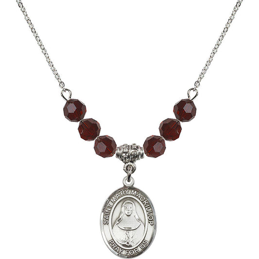 Sterling Silver Saint Mary Mackillop Birthstone Necklace with Garnet Beads - 8425