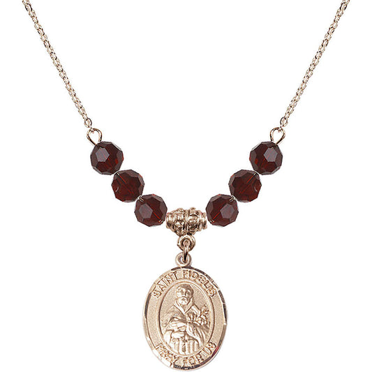 14kt Gold Filled Saint Fidelis Birthstone Necklace with Garnet Beads - 8426