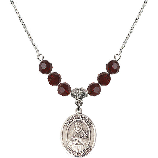 Sterling Silver Saint Fidelis Birthstone Necklace with Garnet Beads - 8426