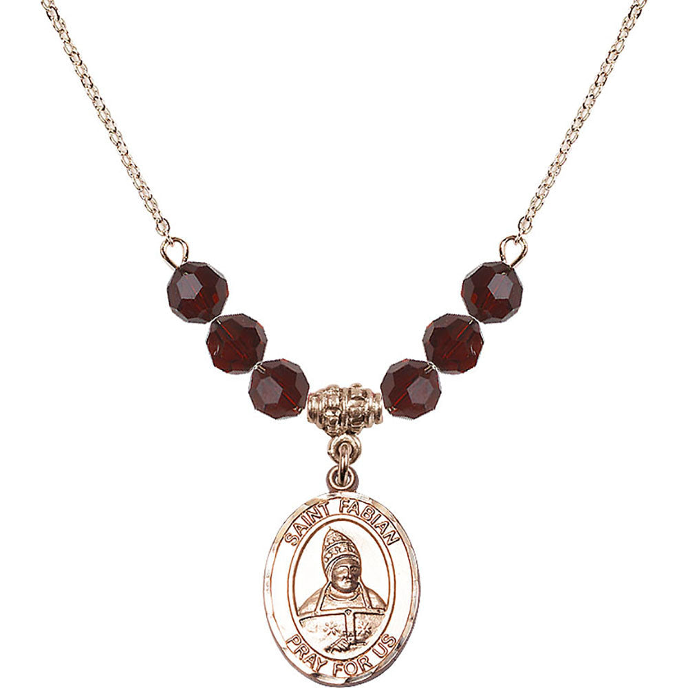 14kt Gold Filled Saint Fabian Birthstone Necklace with Garnet Beads - 8427