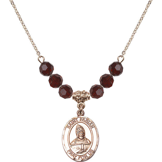 14kt Gold Filled Saint Fabian Birthstone Necklace with Garnet Beads - 8427