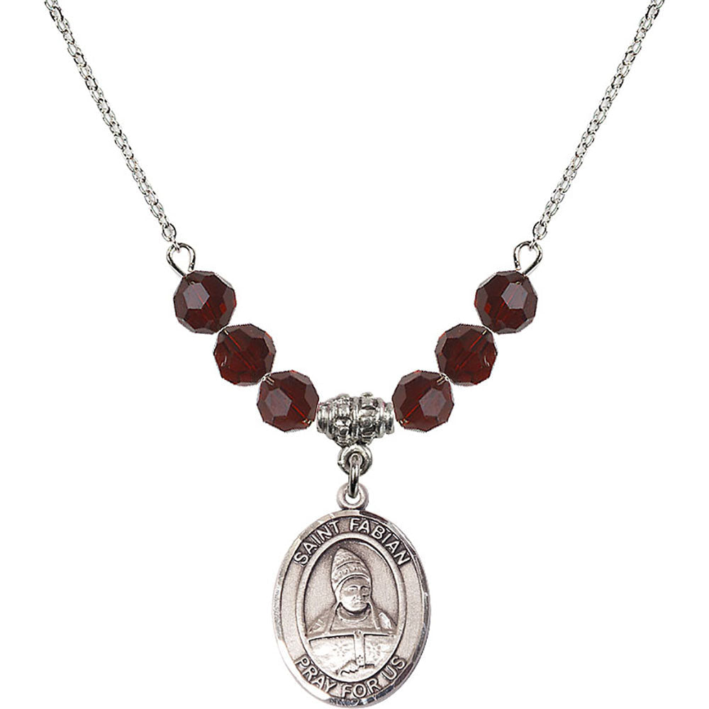Sterling Silver Saint Fabian Birthstone Necklace with Garnet Beads - 8427