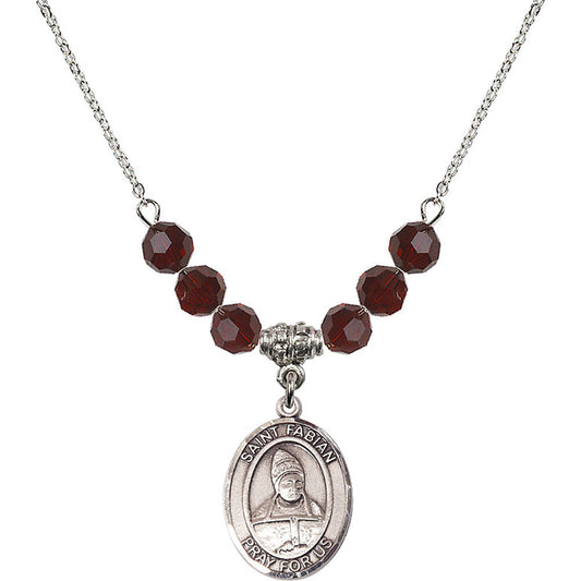 Sterling Silver Saint Fabian Birthstone Necklace with Garnet Beads - 8427
