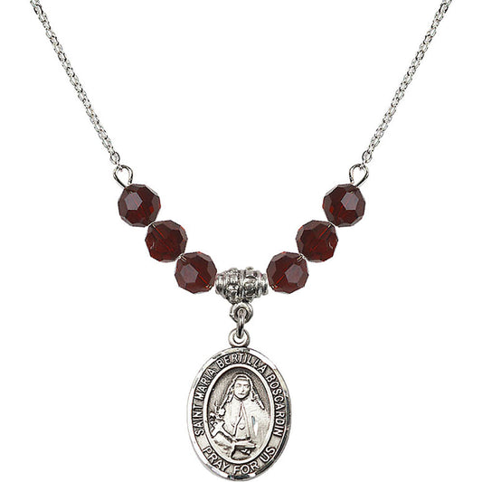 Sterling Silver Saint Maria Bertilla Boscardin Birthstone Necklace with Garnet Beads - 8428