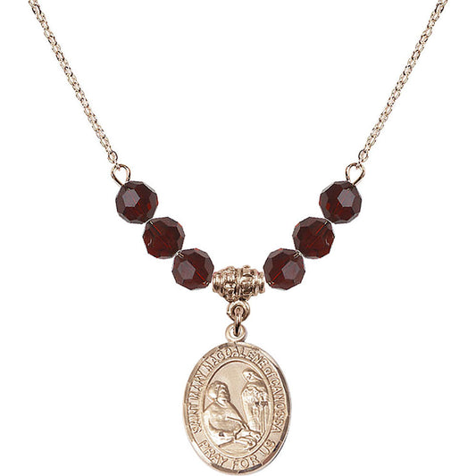 14kt Gold Filled Saint Mary Magdalene of Canossa Birthstone Necklace with Garnet Beads - 8429