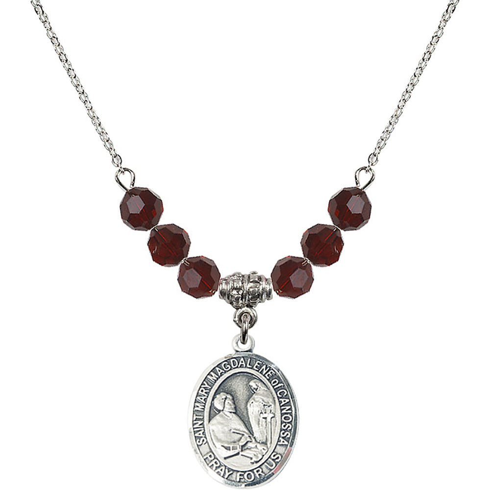 Sterling Silver Saint Mary Magdalene of Canossa Birthstone Necklace with Garnet Beads - 8429