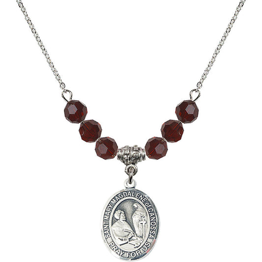 Sterling Silver Saint Mary Magdalene of Canossa Birthstone Necklace with Garnet Beads - 8429