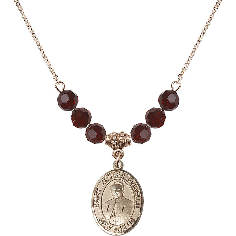 14kt Gold Filled Saint Joseph Marello Birthstone Necklace with Garnet Beads - 8430