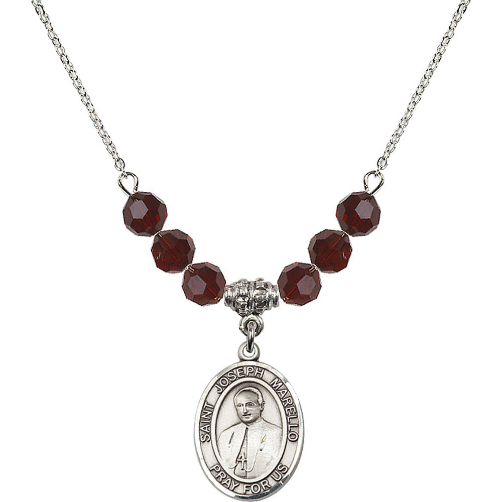 Sterling Silver Saint Joseph Marello Birthstone Necklace with Garnet Beads - 8430