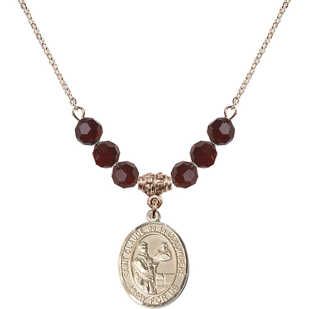14kt Gold Filled Saint Claude de la Colombiere Birthstone Necklace with Garnet Beads - 8432