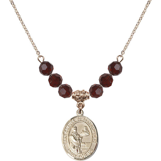 14kt Gold Filled Saint Claude de la Colombiere Birthstone Necklace with Garnet Beads - 8432