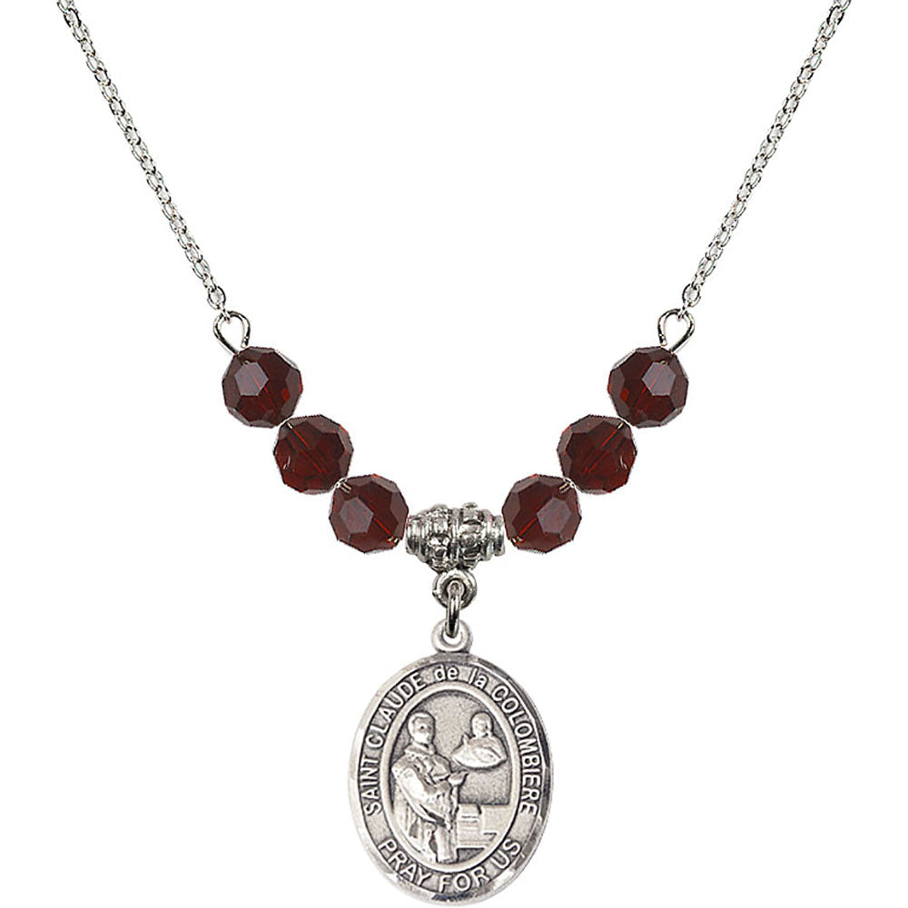 Sterling Silver Saint Claude de la Colombiere Birthstone Necklace with Garnet Beads - 8432