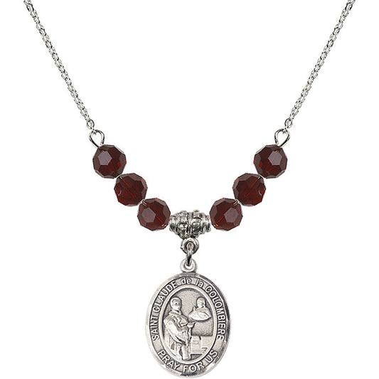 Sterling Silver Saint Claude de la Colombiere Birthstone Necklace with Garnet Beads - 8432