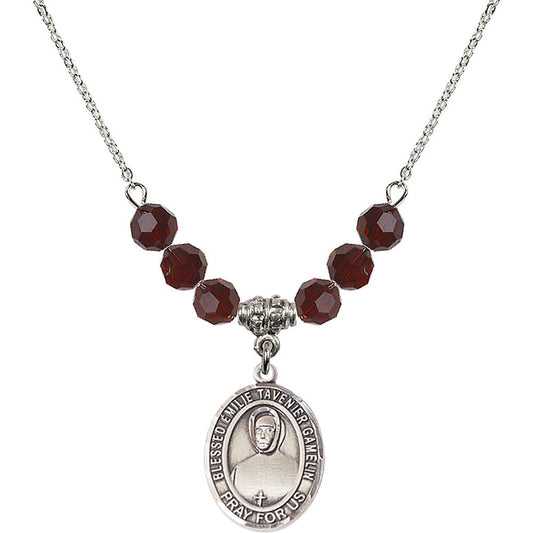 Sterling Silver Blessed Emilie Tavernier Gamelin Birthstone Necklace with Garnet Beads - 8437