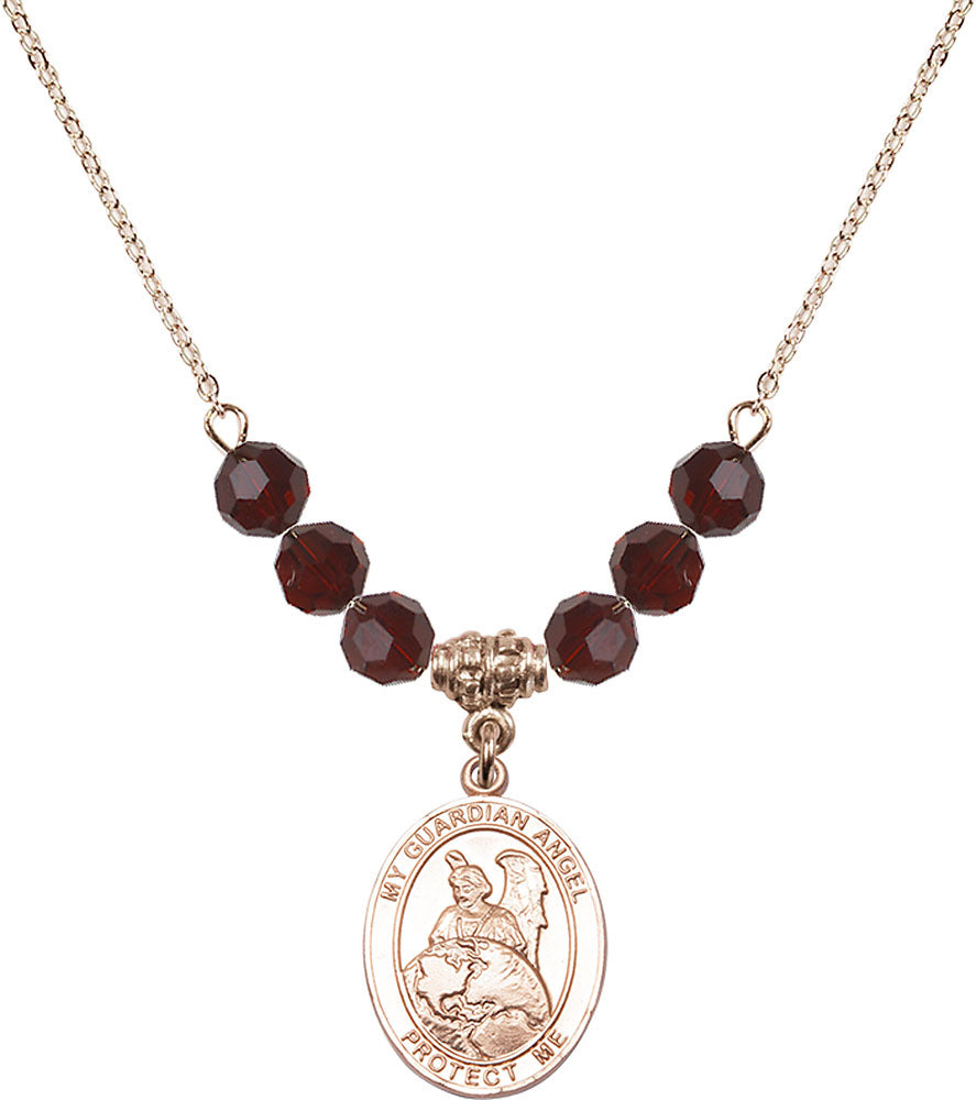 14kt Gold Filled Guardian Angel Protector Birthstone Necklace with Garnet Beads - 8440