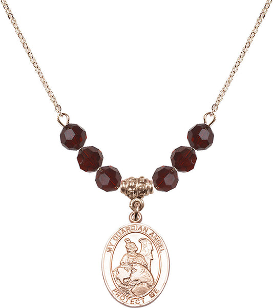 14kt Gold Filled Guardian Angel Protector Birthstone Necklace with Garnet Beads - 8440