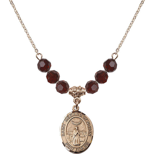 14kt Gold Filled Saint Medard of Noyon Birthstone Necklace with Garnet Beads - 8444
