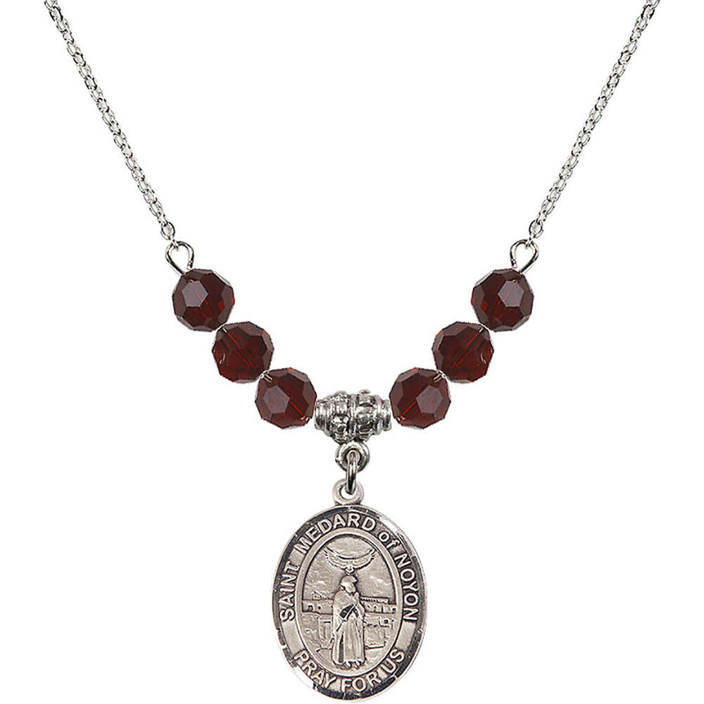 Sterling Silver Saint Medard of Noyon Birthstone Necklace with Garnet Beads - 8444