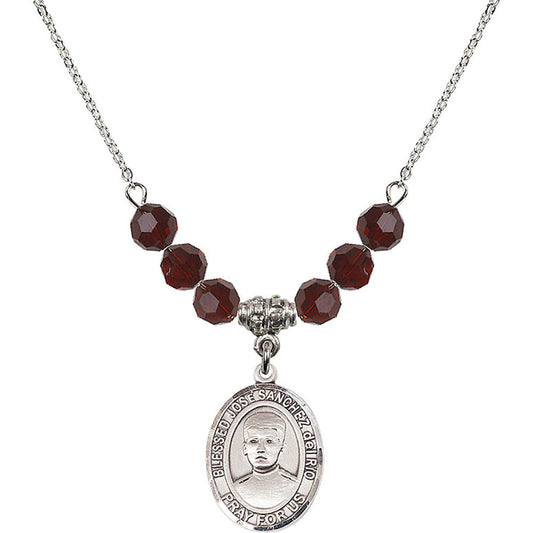 Sterling Silver Blessed Jose Sanchez del Rio Birthstone Necklace with Garnet Beads - 8446