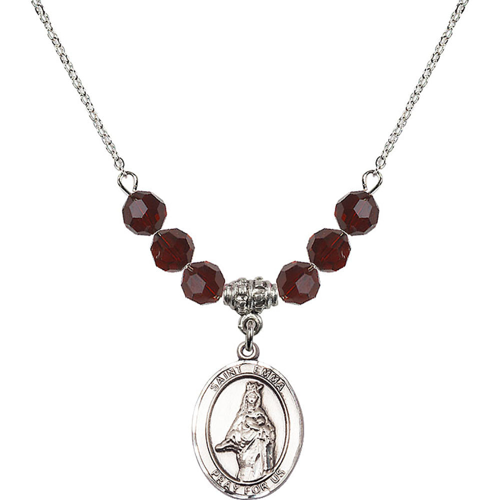 Sterling Silver Saint Emma Uffing Birthstone Necklace with Garnet Beads - 8450