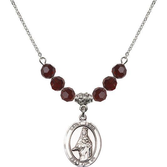 Sterling Silver Saint Emma Uffing Birthstone Necklace with Garnet Beads - 8450