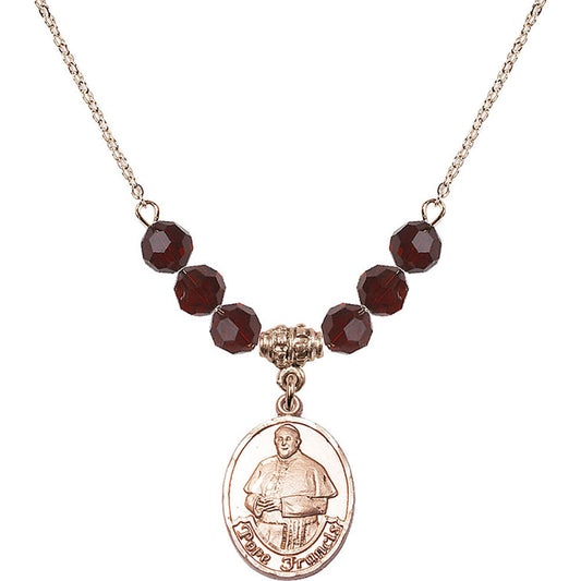 14kt Gold Filled Pope Francis Birthstone Necklace with Garnet Beads - 8451
