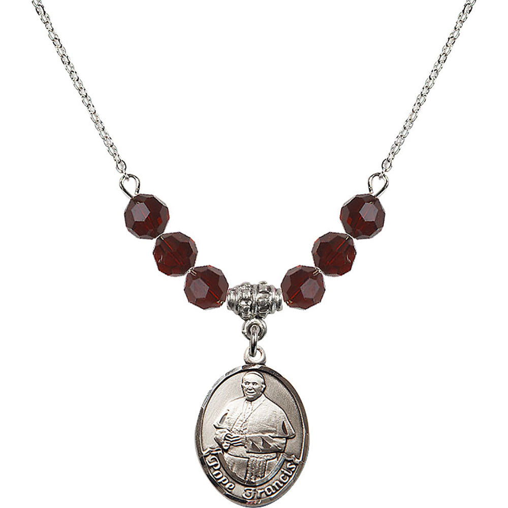 Sterling Silver Pope Francis Birthstone Necklace with Garnet Beads - 8451