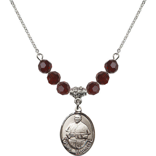 Sterling Silver Pope Francis Birthstone Necklace with Garnet Beads - 8451