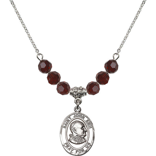 Sterling Silver Saint John XXIII Birthstone Necklace with Garnet Beads - 8455