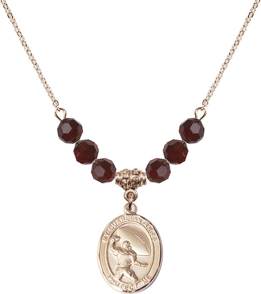 14kt Gold Filled Guardian Angel/Football Birthstone Necklace with Garnet Beads - 8701