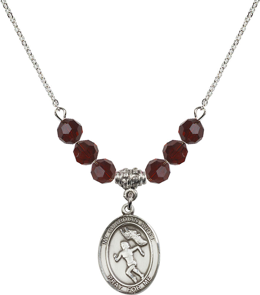 Sterling Silver Guardian Angel/Track&Field-Women Birthstone Necklace with Garnet Beads - 8710