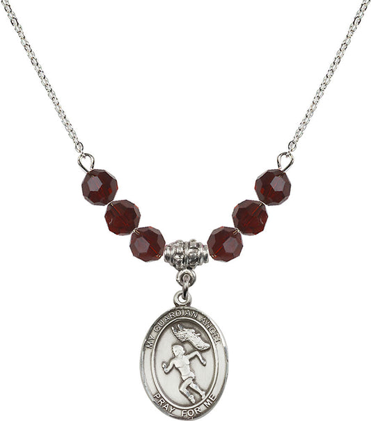 Sterling Silver Guardian Angel/Track&Field-Women Birthstone Necklace with Garnet Beads - 8710