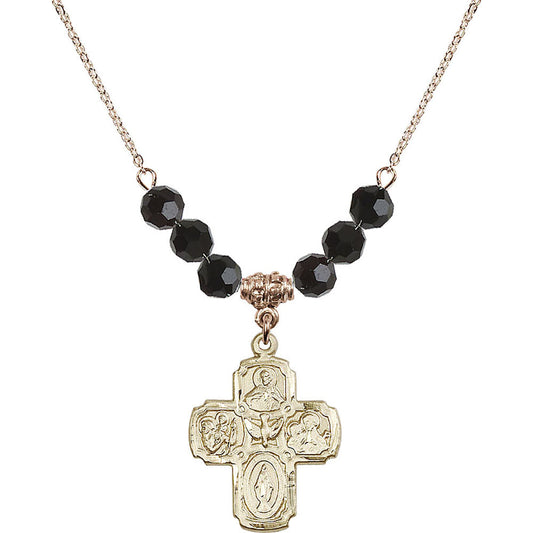 14kt Gold Filled 5-Way Birthstone Necklace with Jet Beads - 0041