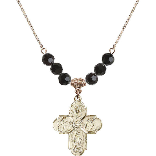 14kt Gold Filled 4-Way Birthstone Necklace with Jet Beads - 0043