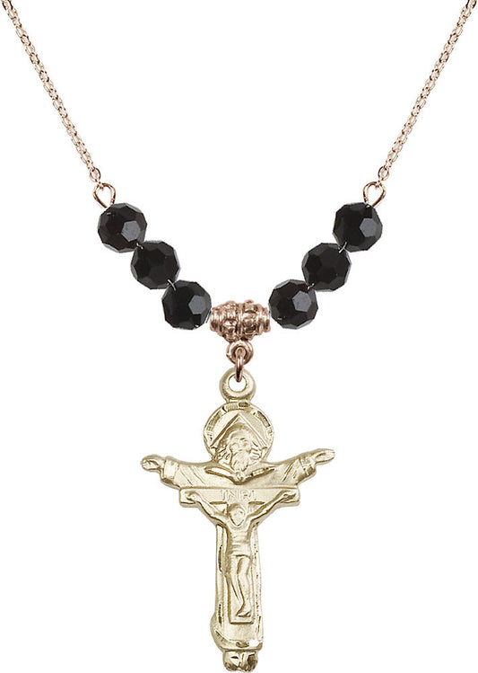 14kt Gold Filled Trinity Crucifix Birthstone Necklace with Jet Beads - 0065