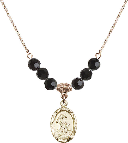 14kt Gold Filled Guardian Angel Birthstone Necklace with Jet Beads - 0612