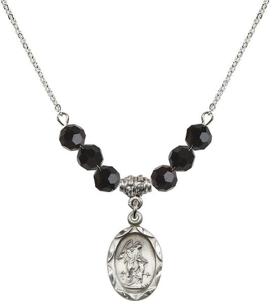 Sterling Silver Guardian Angel Birthstone Necklace with Jet Beads - 0612