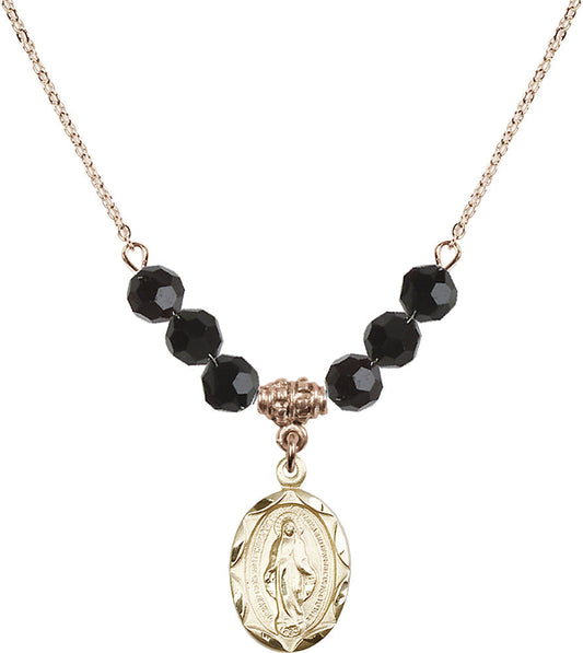 14kt Gold Filled Miraculous Birthstone Necklace with Jet Beads - 0612