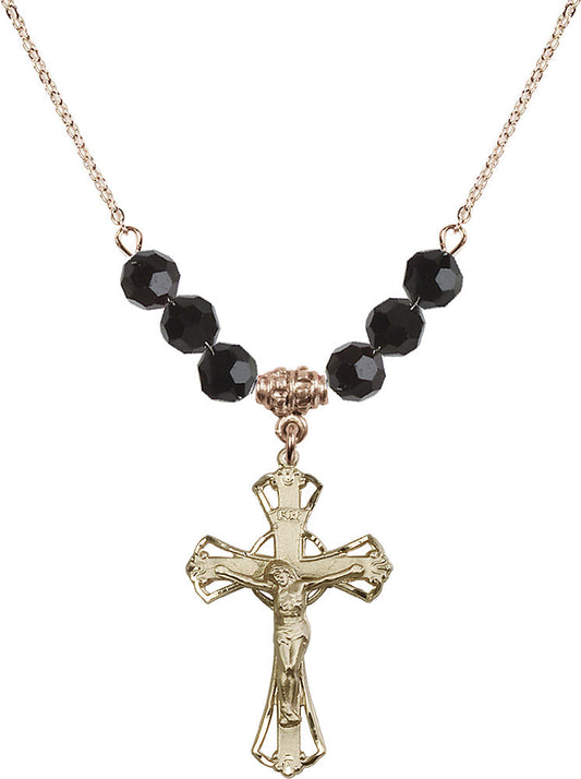 14kt Gold Filled Crucifix Birthstone Necklace with Jet Beads - 0659