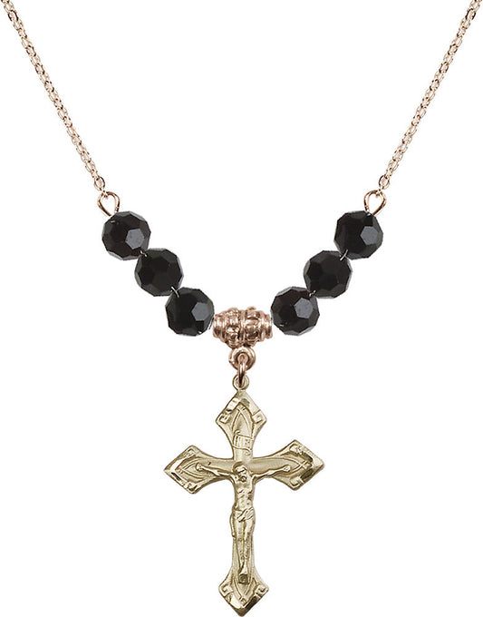 14kt Gold Filled Crucifix Birthstone Necklace with Jet Beads - 0663