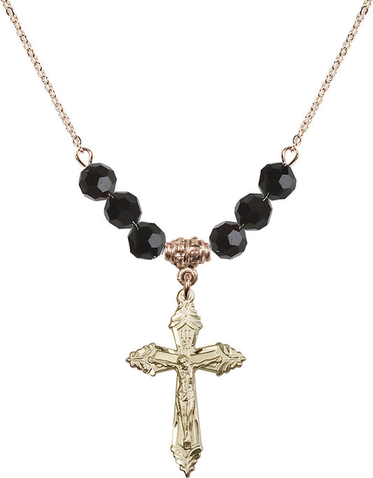 14kt Gold Filled Crucifix Birthstone Necklace with Jet Beads - 0665