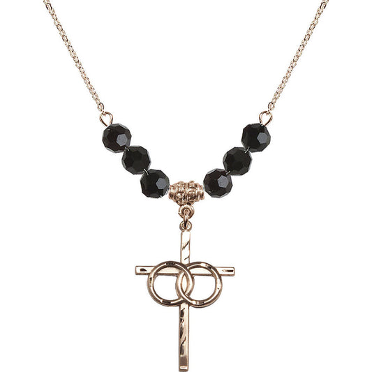 14kt Gold Filled Wedding Rings Cross Birthstone Necklace with Jet Beads - 0671