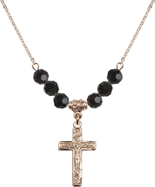 14kt Gold Filled Crucifix Birthstone Necklace with Jet Beads - 0673