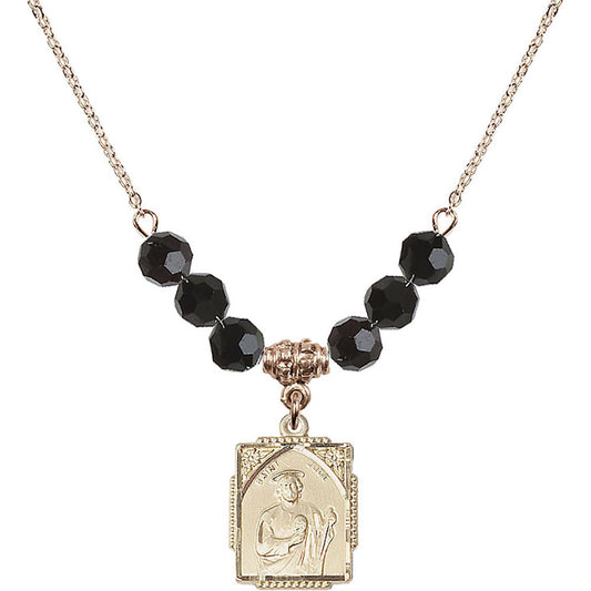 14kt Gold Filled Saint Jude Birthstone Necklace with Jet Beads - 0804