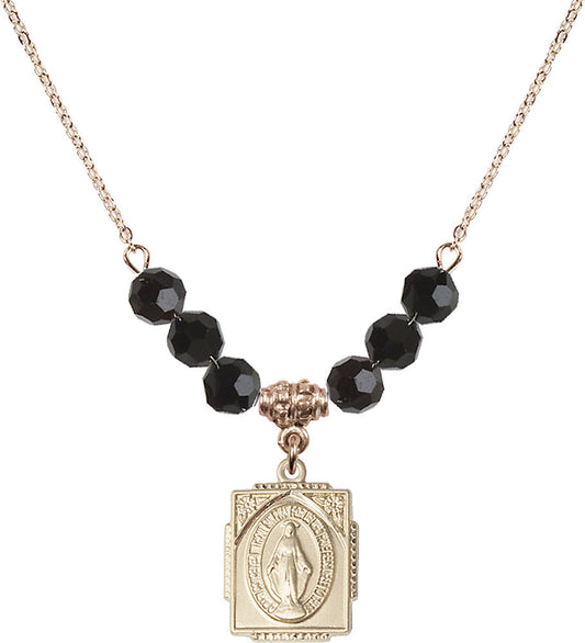 14kt Gold Filled Miraculous Birthstone Necklace with Jet Beads - 0804