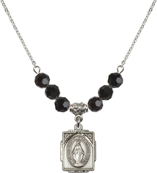 Sterling Silver Miraculous Birthstone Necklace with Jet Beads - 0804