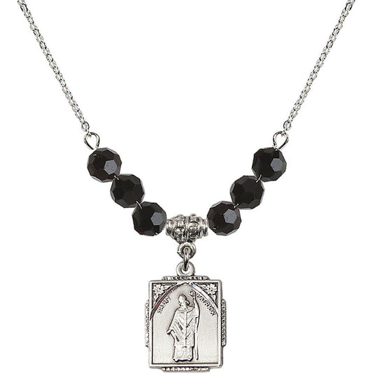 Sterling Silver Saint Patrick Birthstone Necklace with Jet Beads - 0804