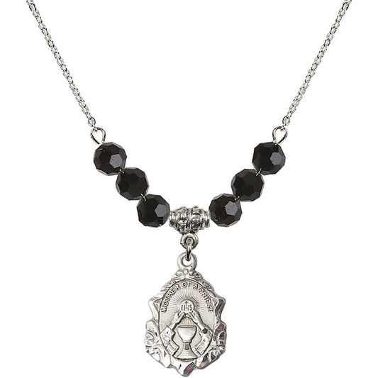 Sterling Silver Mother of a Priest Birthstone Necklace with Jet Beads - 0811